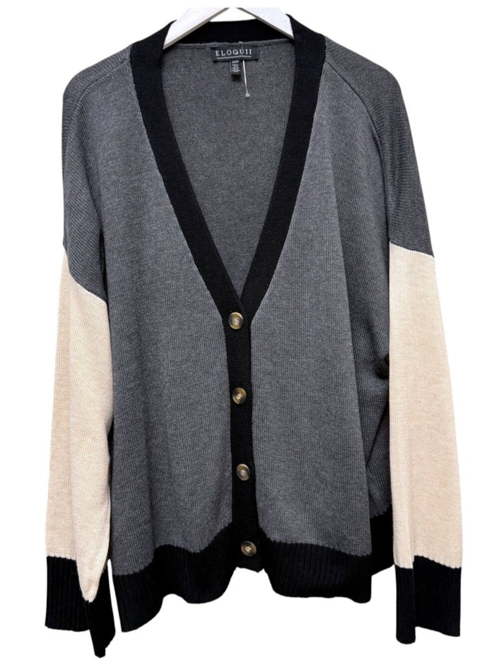 Eloquii Cardigan Sweater Womens Plus Size 22/24 Black Colorblock Modern